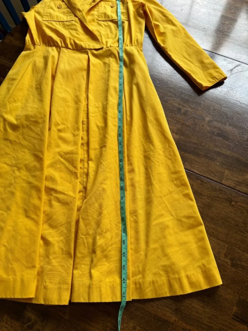 Vintage Caron Retro 70's Yellow Midi Length Long Sleeve Shirt Dress Size Small - Picture 13 of 13